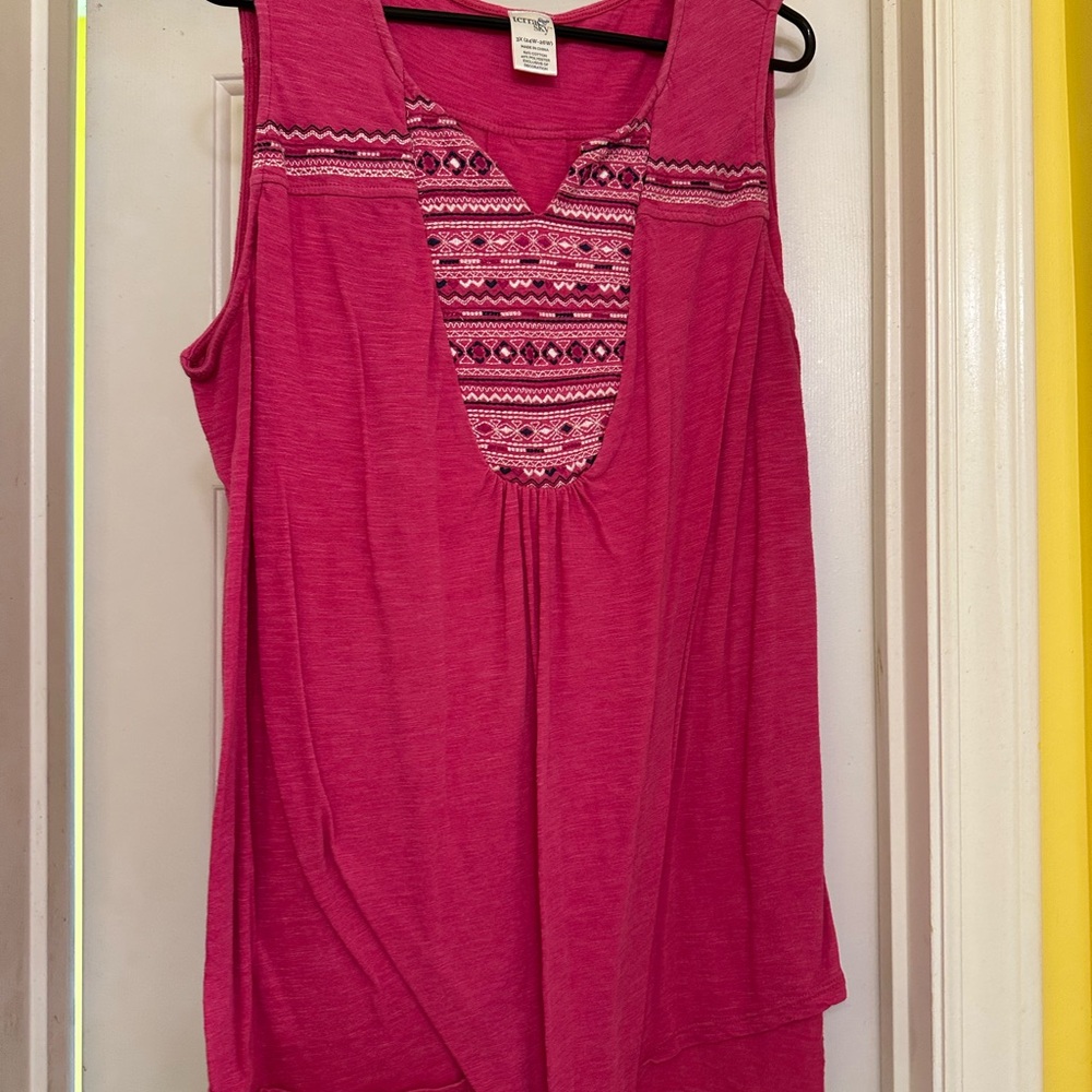Terra & Sky Pink Asymmetrical Embellished Tank Top